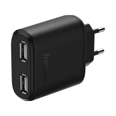 HAMA polnilec, 2xusb , črn