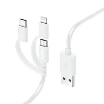 HAMA kabel z adapterjem 3v1 Lightning, micro-usb, usb tip-C, 1.0 m, bel